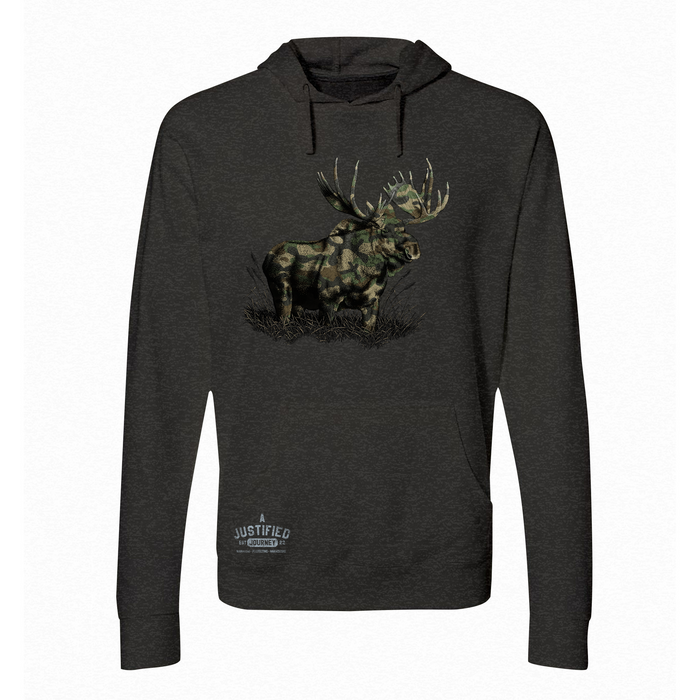 A Justified Journey Camo Moose Logo Hooded Tee