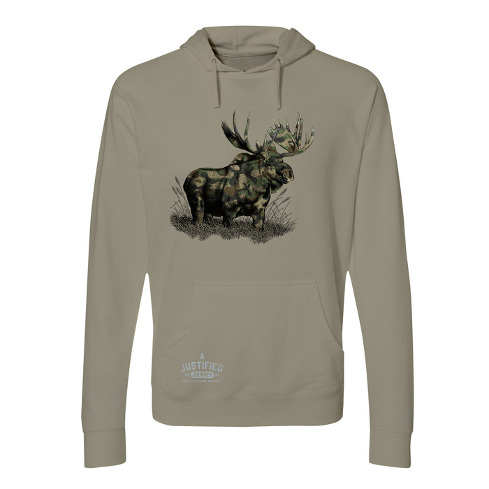 A Justified Journey Camo Moose Logo Hooded Tee