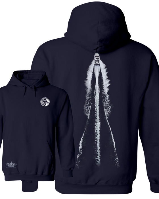 A Justified Journey Powerboat Wake Hooded Sweatshirt - Navy