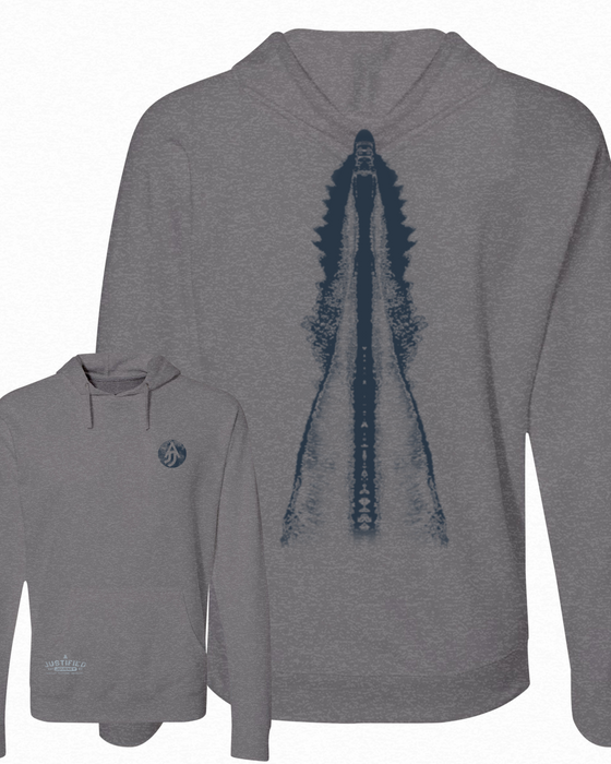 A Justified Journey Powerboat Wake Hooded T-Shirt - Gunmetal Heather