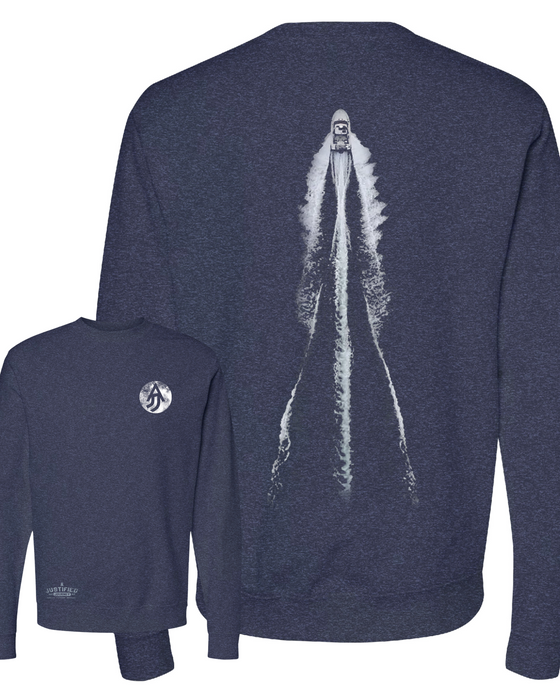 A Justified Journey Powerboat Wake Crewneck Sweatshirt - Navy