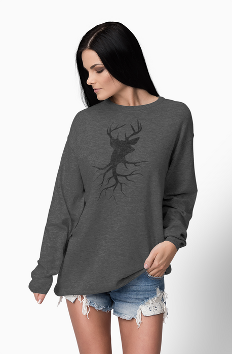 A Justified Journey Ladies Deer Roots Logo Crewneck Sweatshirt