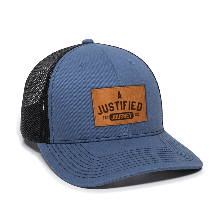 A Justified Journey Arched Logo Trucker Hat- Slate/Black