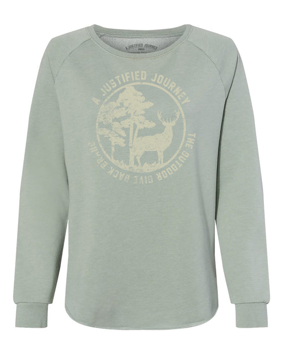 A Justified Journey Ladies Deer Circle Logo Crewneck Sweatshirt -Sage