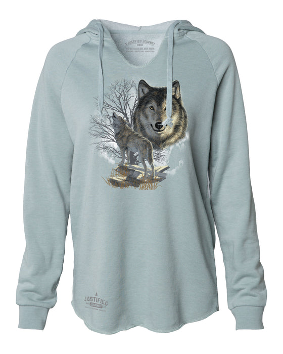 A Justified Journey Ladies Wolf Logo Hooded Sweatshirt - Sage