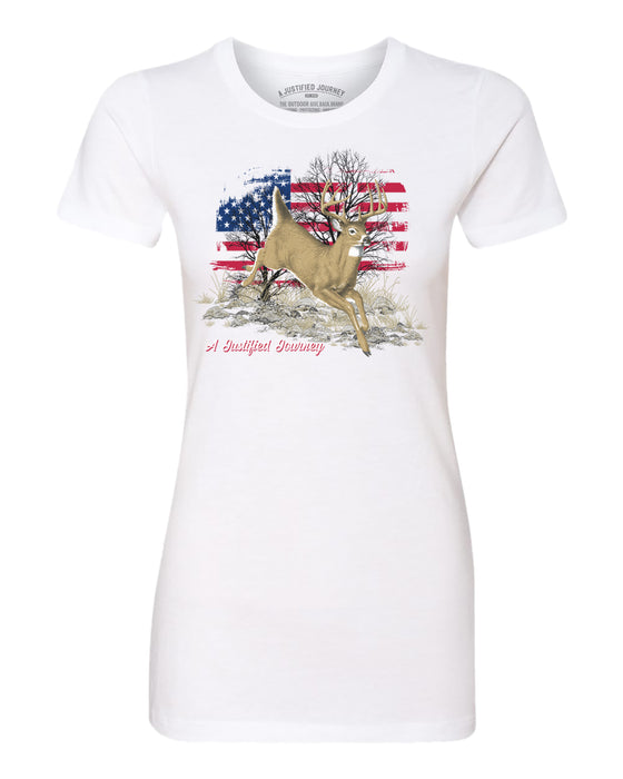 A Justified Journey Ladies Deer Flag Logo T-Shirt - White