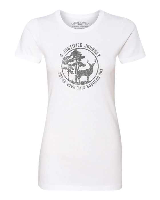 A Justified Journey Ladies Deer Tree Logo T-Shirt - White