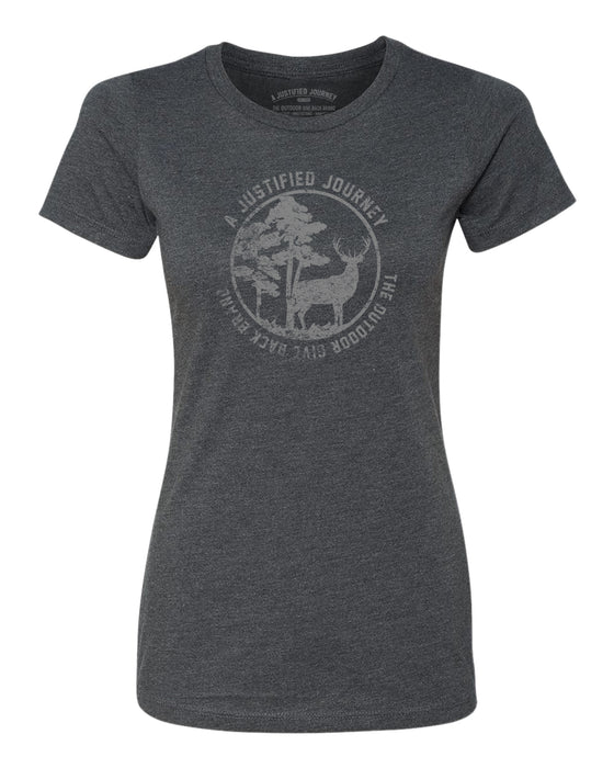 A Justified Journey Ladies Deer Tree Logo T-Shirt - Charcoal