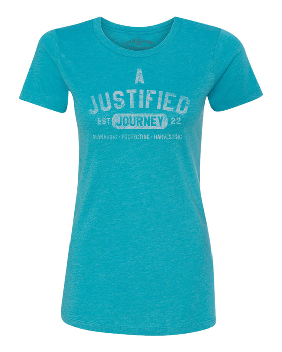 A Justified Journey Ladies Arched Logo T-Shirt - Bondi Blue