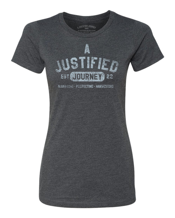 A Justified Journey Ladies Arched Logo T-Shirt - Charcoal