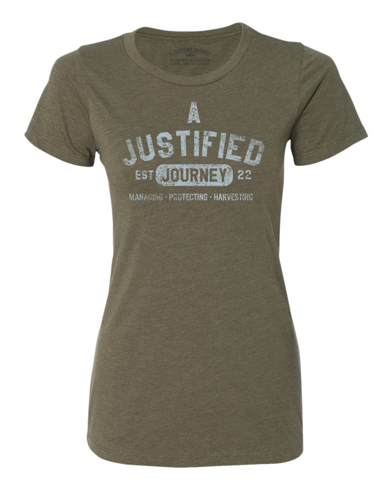 A Justified Journey Ladies Arched Logo T-Shirt - Military Green