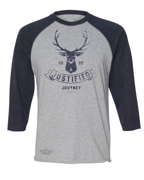 A Justified Journey Vinatge Deer Baseball T-shirt -Heather Grey and Navy