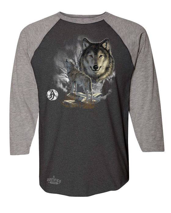 A Justified Vinatge Wolf Baseball T-shirt - Smoke and Grey