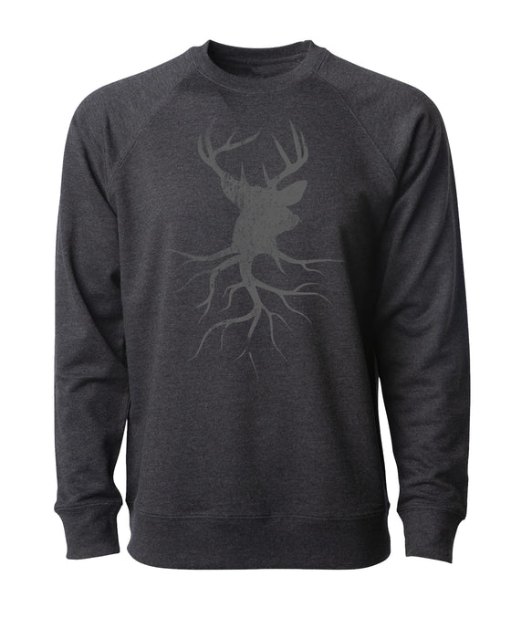 A Justified Journey Deer Roots Crewneck Sweatshirt - Athletic Heather Grey