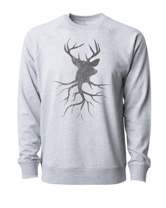 A Justified Journey Deer Roots Crewneck Sweatshirt - Athletic Heather Grey