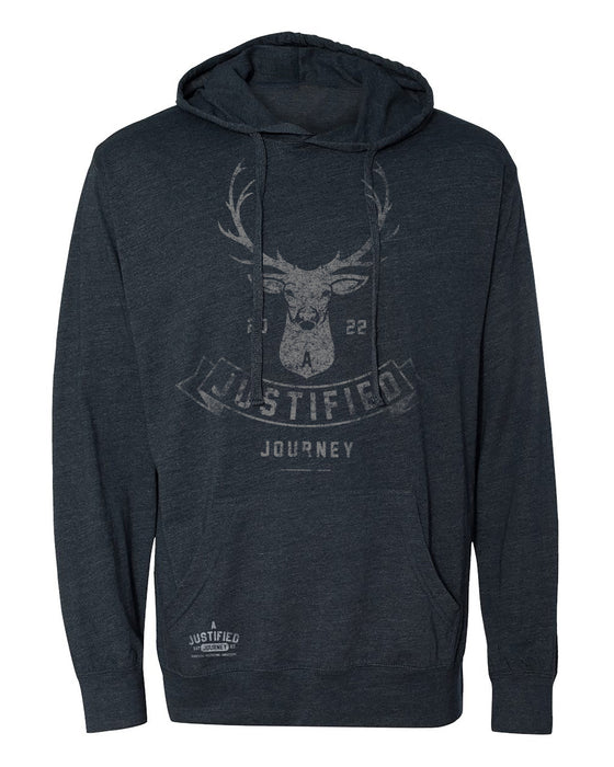 A Justified Journey Deer Hooded T-shirt -Heather Navy