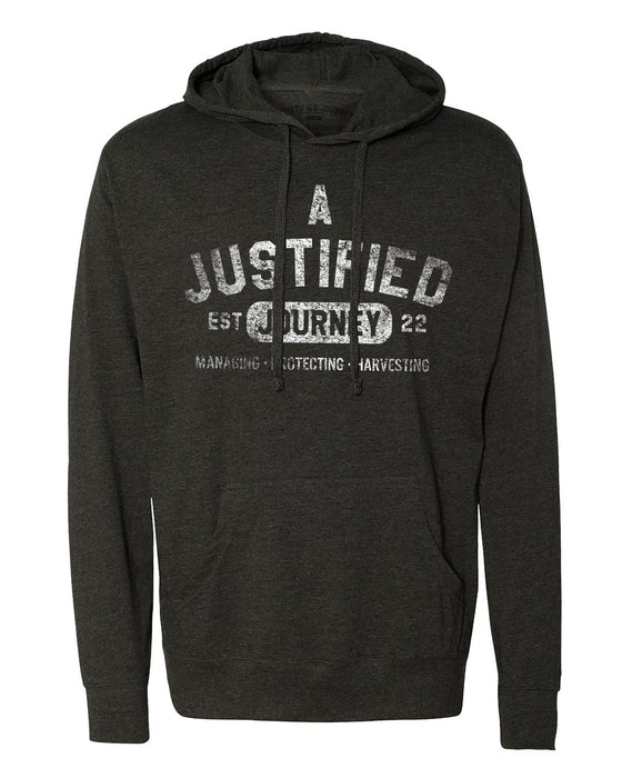 A Justified Journey Arched Hooded T-shirt -Heather Charcoal