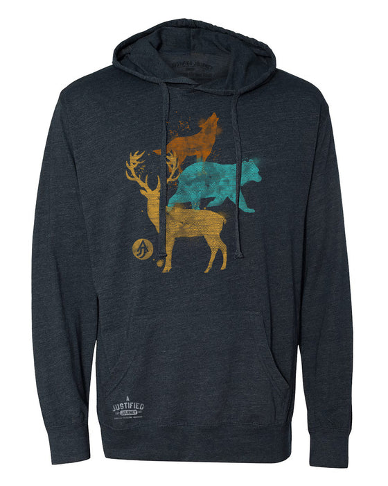 A Justified Journey Painted Animals Hooded T-shirt -Heather Navy