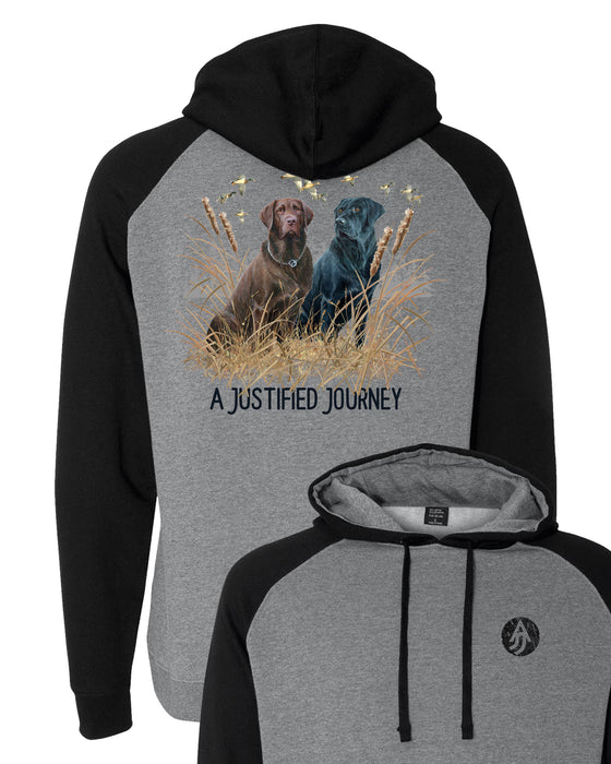 A Justified Journey Lab's Logo Raglan Hooded Sweatshirt - Grey Black
