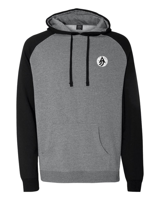 A Justified Journey Arched Logo Raglan Hooded Sweatshirt - Grey Black