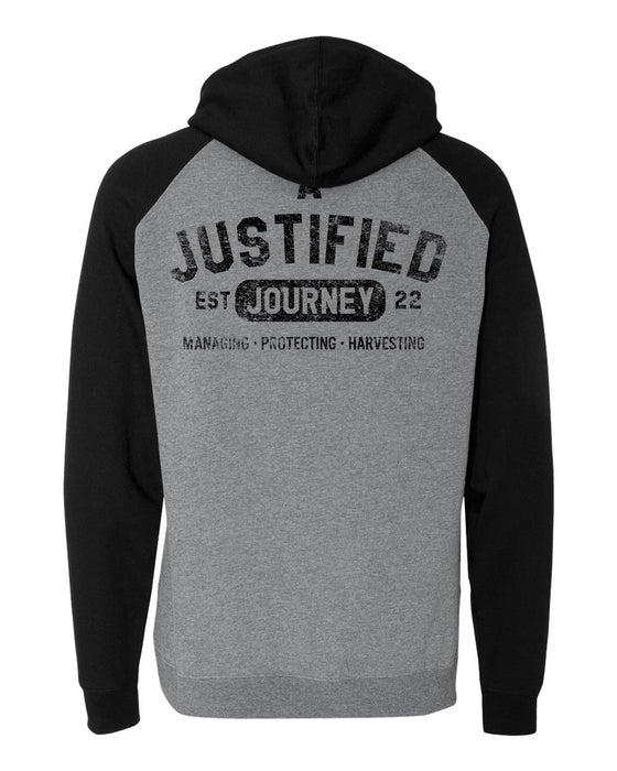 A Justified Journey Arched Logo Raglan Hooded Sweatshirt - Grey Black