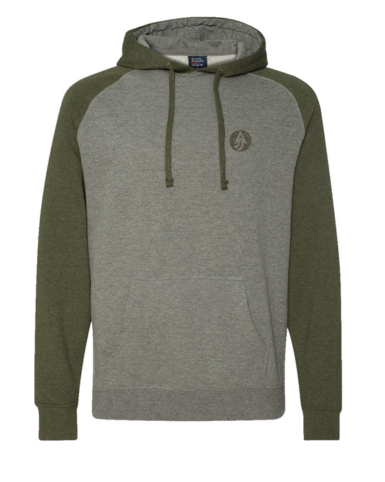 A Justified Journey Moose Logo Raglan Hooded Sweatshirt - Grey Green