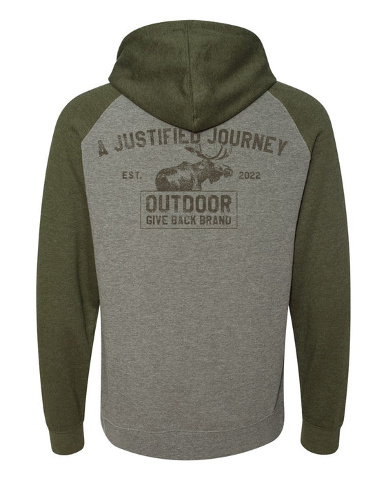 A Justified Journey Moose Logo Raglan Hooded Sweatshirt - Grey Green