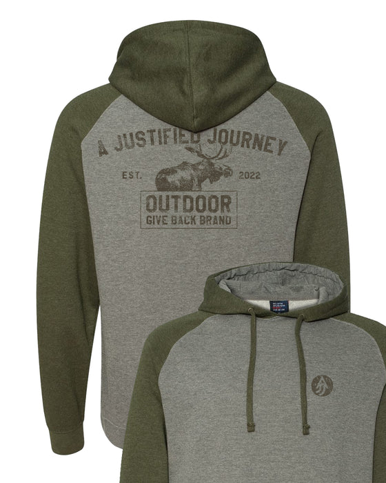 A Justified Journey Moose Logo Raglan Hooded Sweatshirt - Grey Green