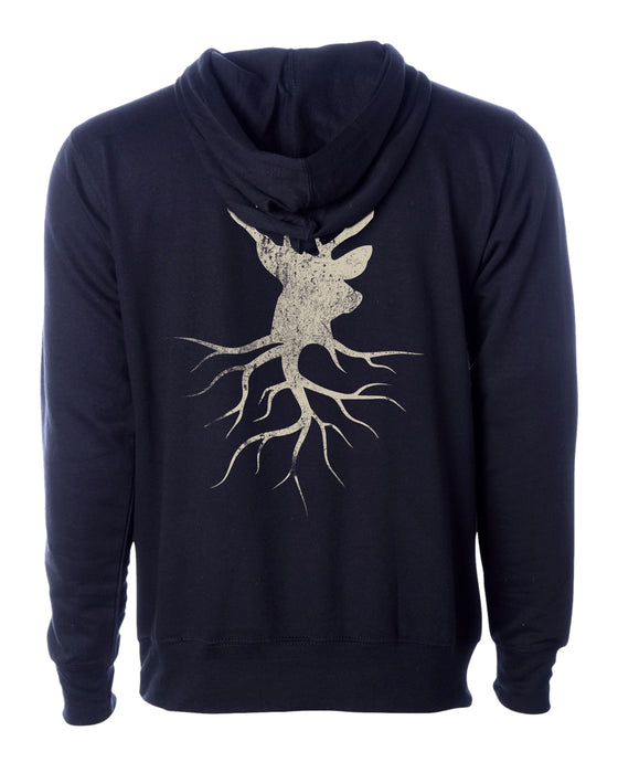 A Justified Journey Deer Roots Logo Hooded Sweatshirt - Navy