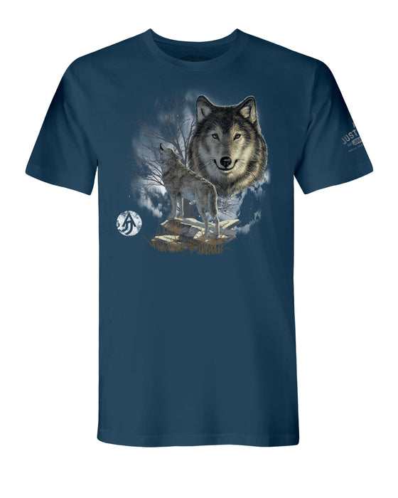 A Justified Journey Wolf T-Shirt- Cool Blue