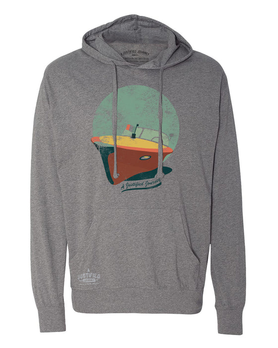 A Justified Journey Vintage Powerboat Hooded T-shirt - Heather Gun Metal