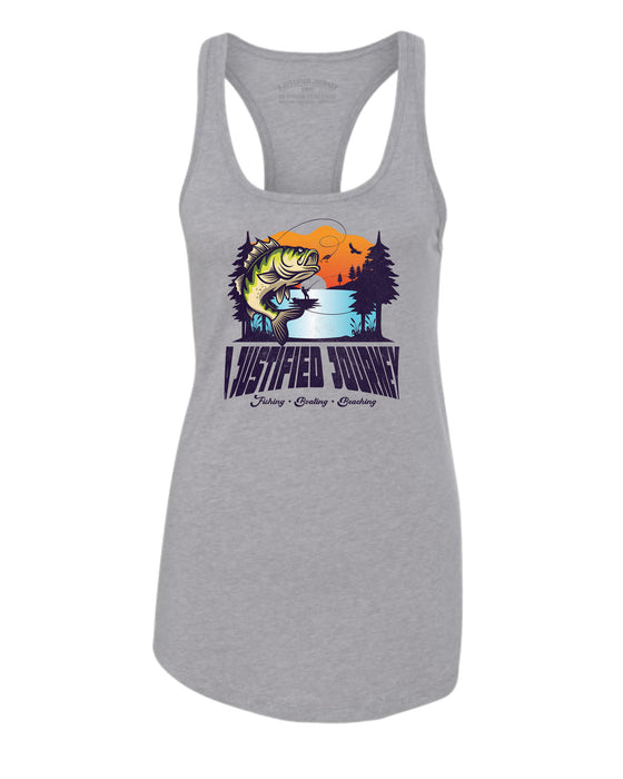 A Justified Journey Ladies Fishing, Boating, Beaching Tank Top - Heather Grey